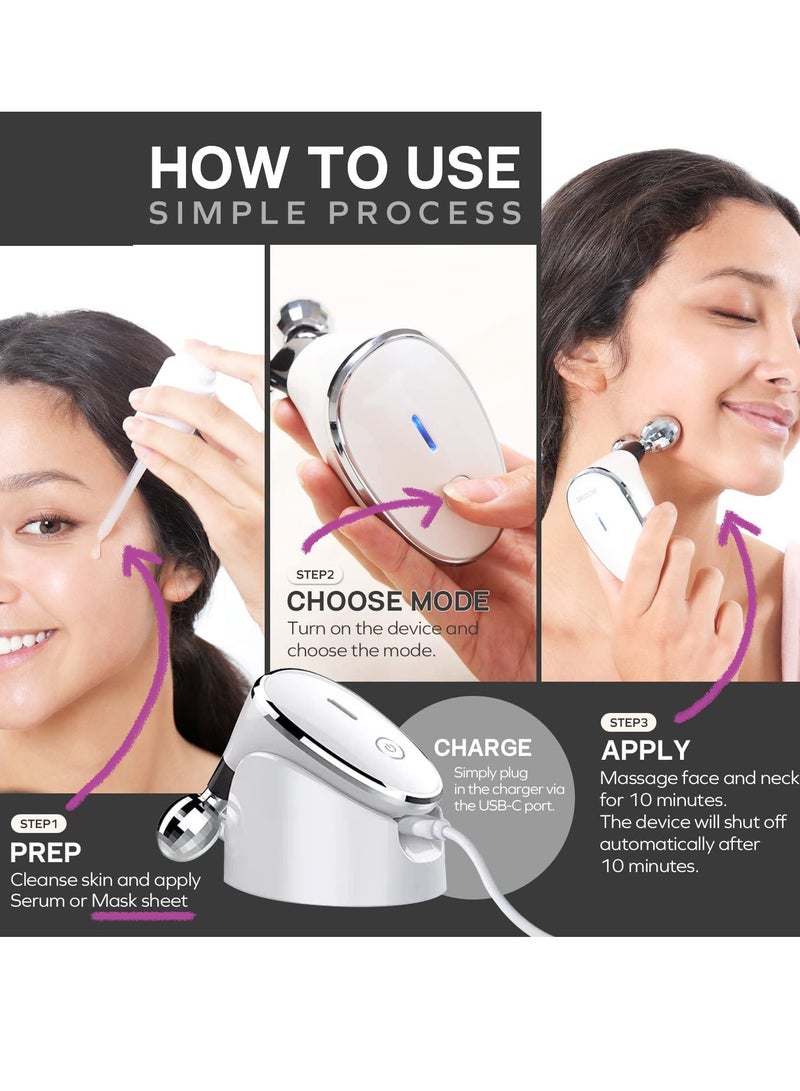 مايكرو مدلك الوجه الحالي ، العناية بالشد الوجه للرجال والنساء ، إزالة التجاعيد الوجه ، ومكافحة الشيخوخة ، وتجديد الجلد ، ورفع الوجه ، الوجه والرقبة المحمولة معدات التجميل ( أبيض ) - Image 5