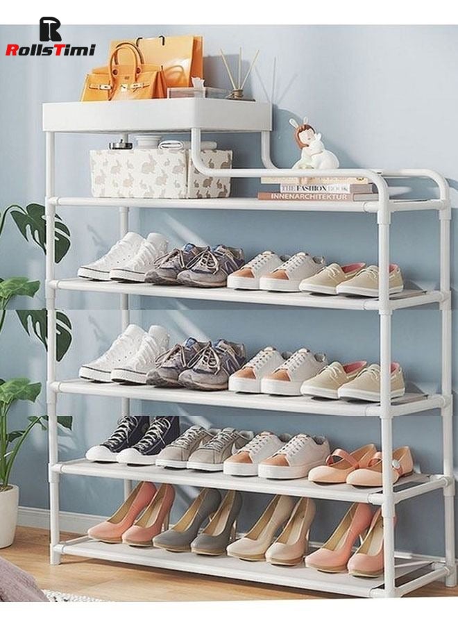 RollsTimi  6-Layer Iron Plastic Shoe Rack Storage Stackable Shoes Boots Organizer for Closet Bedroom Hallway,White - Image 4