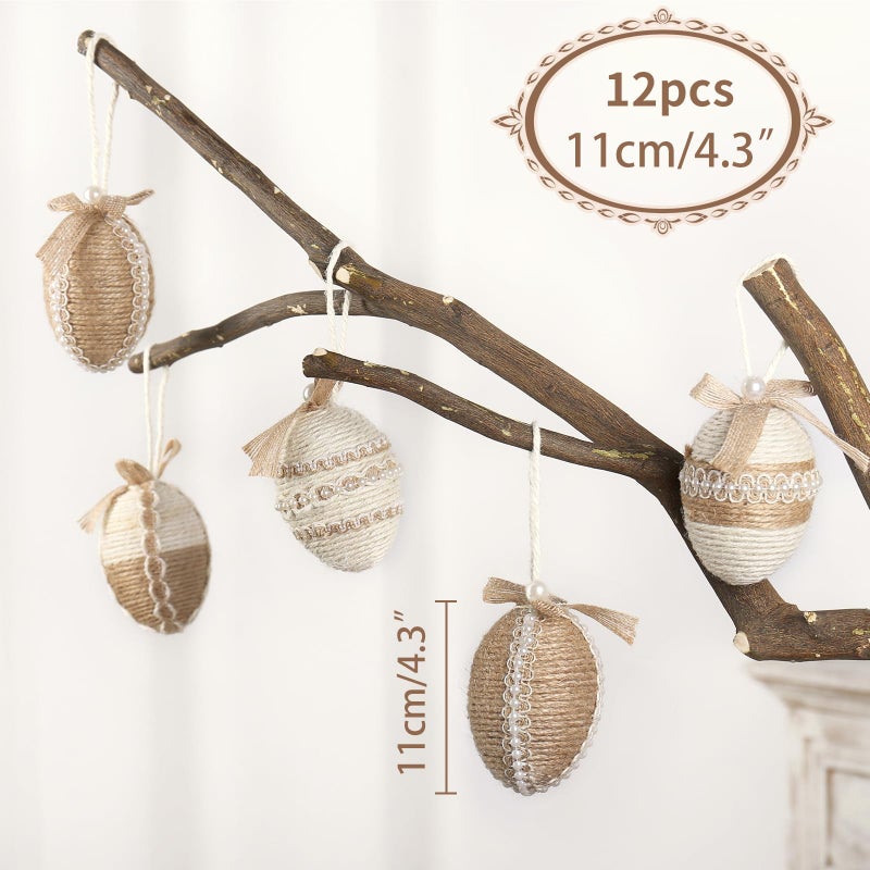 RoseCraft Easter Egg Decorations, 12PCS Boho Artificial Egg Easter Tree Hanging Ornaments, for Spring Summer Home Rustic Holiday Party Basket Filler Decor. - Image 3