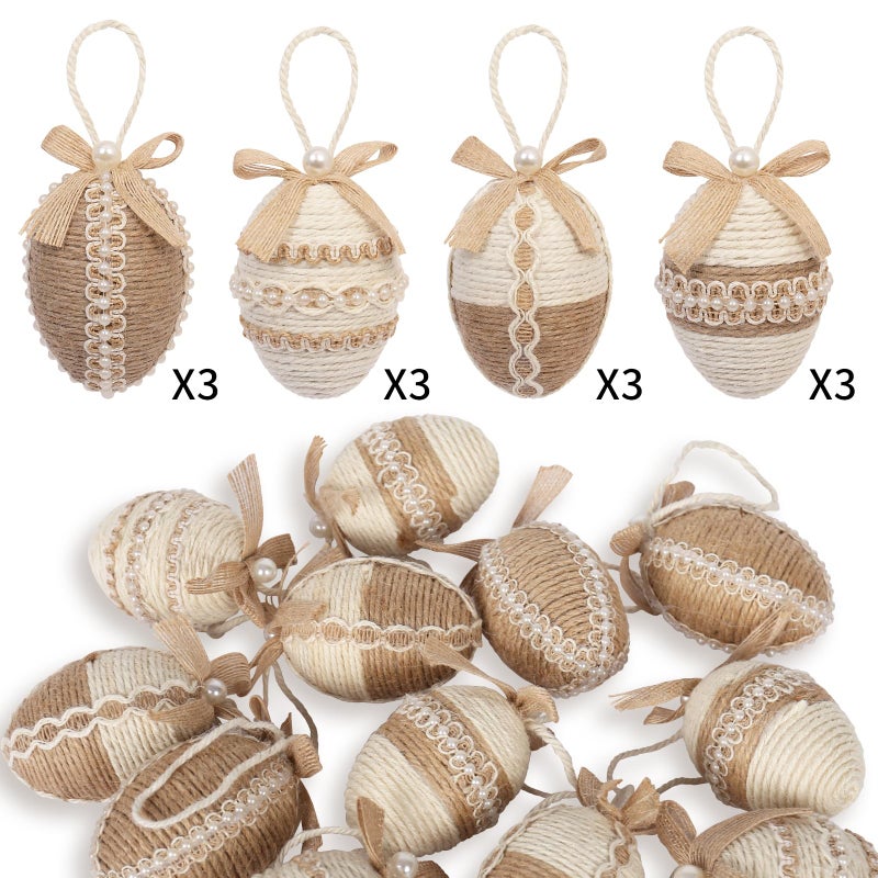 RoseCraft Easter Egg Decorations, 12PCS Boho Artificial Egg Easter Tree Hanging Ornaments, for Spring Summer Home Rustic Holiday Party Basket Filler Decor. - Image 2