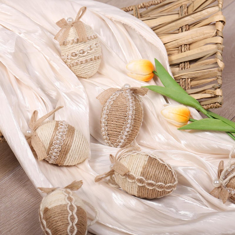 RoseCraft Easter Egg Decorations, 12PCS Boho Artificial Egg Easter Tree Hanging Ornaments, for Spring Summer Home Rustic Holiday Party Basket Filler Decor. - Image 4