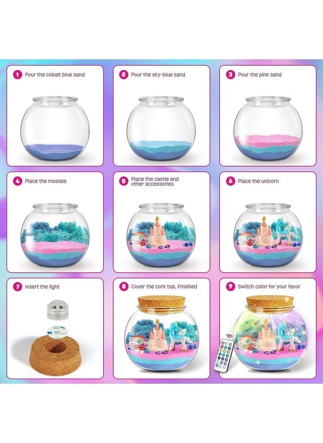 null - Unicorns Terrarium Gifts for Kids Girls, Light Up Terrarium Unicorns Toys for Girls, DIY Moon Lamp Arts and Crafts Birthday Gift for Children Age 4-12 (Unicorn) - Image 1