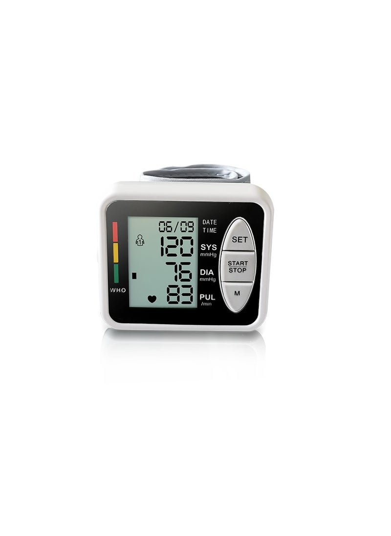 REALBLAD - Electronic Blood Pressure Monitor: Battery-powered, with an LCD digital display screen, wrist cuff, heart rate and pulse monitor, stores up to 99 readings, features two user modes, and includes voice broadcast (BLACK) - Image 1