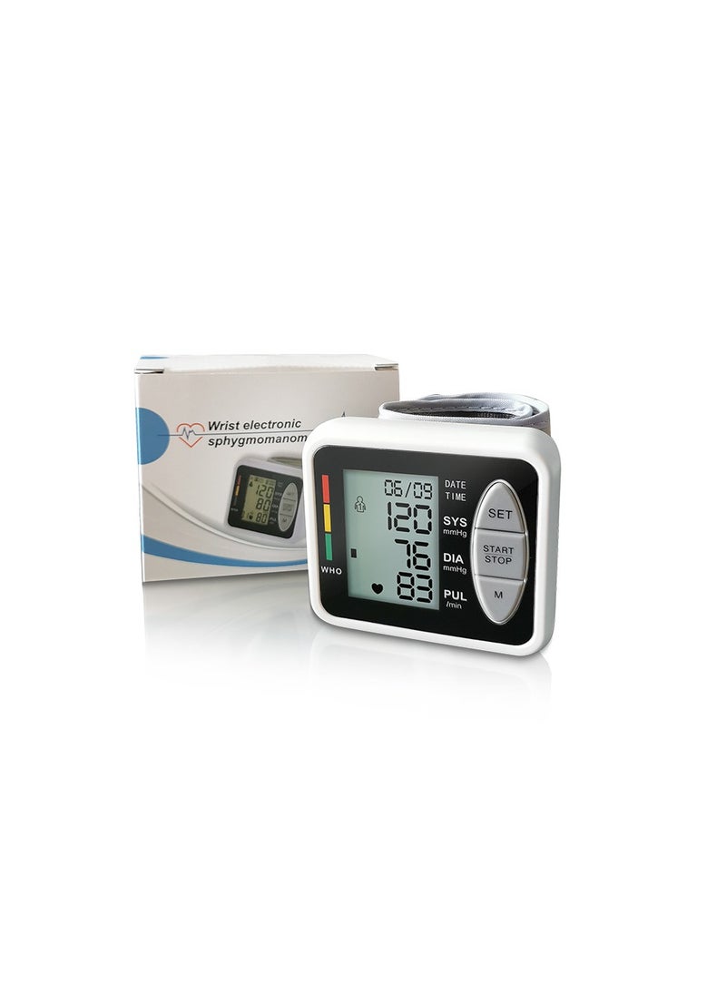 REALBLAD - Electronic Blood Pressure Monitor: Battery-powered, with an LCD digital display screen, wrist cuff, heart rate and pulse monitor, stores up to 99 readings, features two user modes, and includes voice broadcast (BLACK) - Image 1