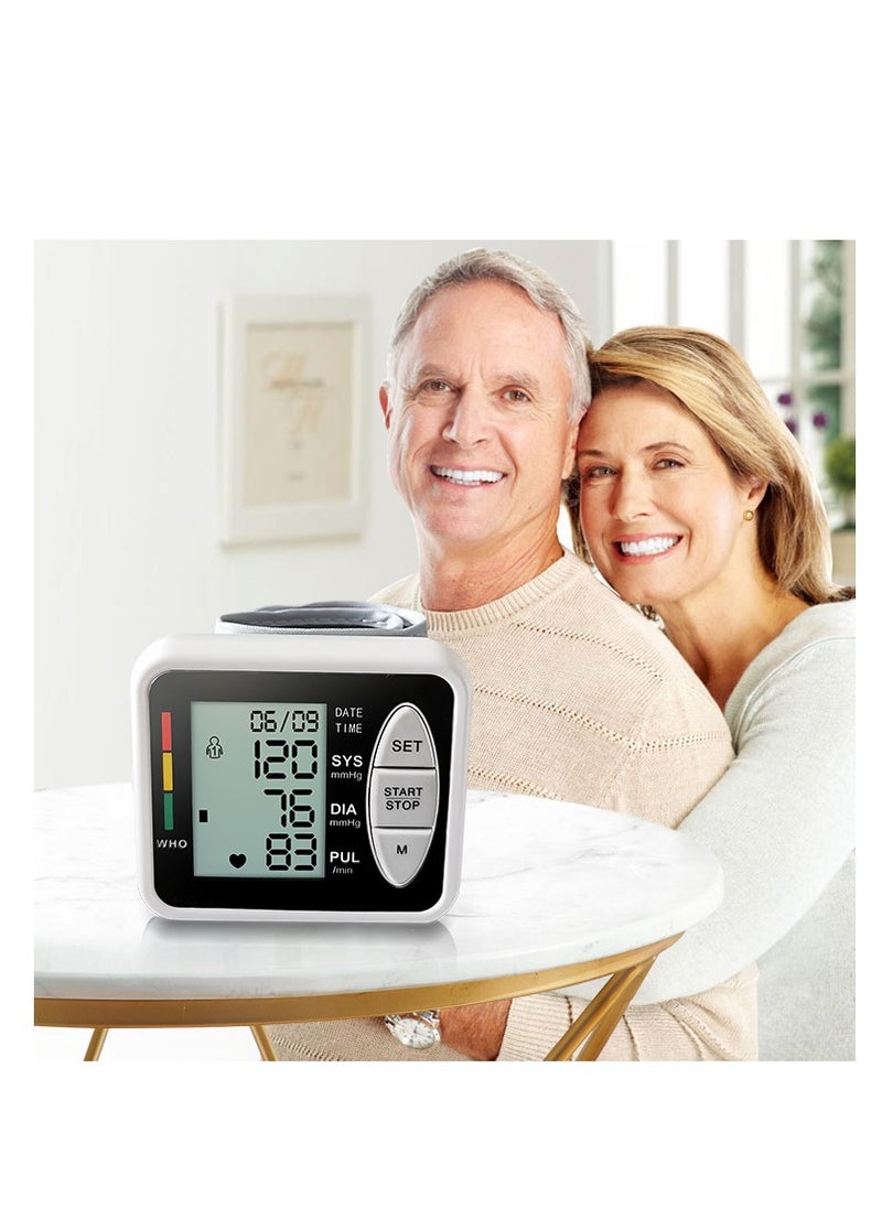 REALBLAD - Electronic Blood Pressure Monitor: Battery-powered, with an LCD digital display screen, wrist cuff, heart rate and pulse monitor, stores up to 99 readings, features two user modes, and includes voice broadcast (BLACK) - Image 1
