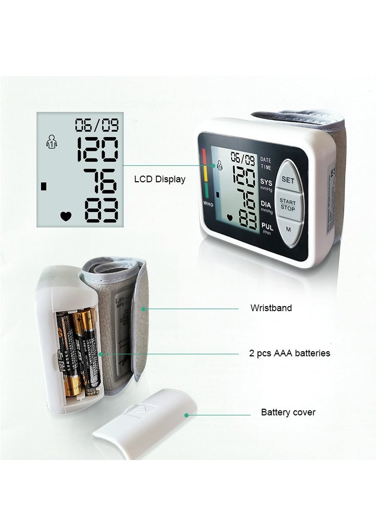 REALBLAD - Electronic Blood Pressure Monitor: Battery-powered, with an LCD digital display screen, wrist cuff, heart rate and pulse monitor, stores up to 99 readings, features two user modes, and includes voice broadcast (BLACK) - Image 1