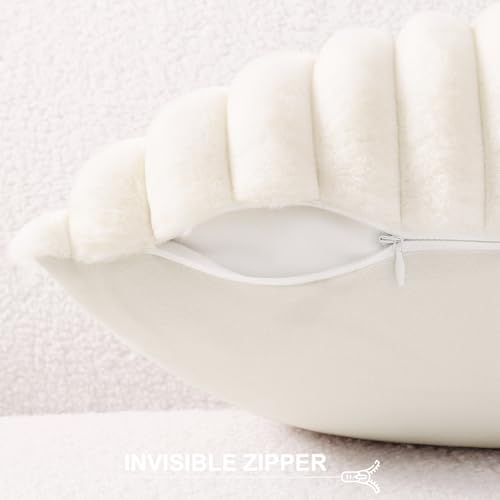 Pallene Faux Fur Plush Lumbar Christmas Throw Pillow Covers 12x20 Set of 2, Luxury Soft Fluffy Striped Decorative Pillow Covers for Sofa, Couch, Living Room, Cream White - Image 3
