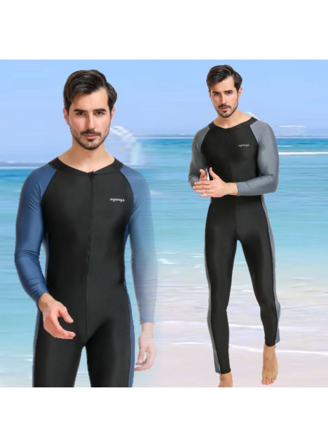 Loquat One-piece Swimsuit Men's Long-sleeved Trousers Sunscreen Quick-drying Coach Swimsuit Large Size Surf Jellyfish Suit Wetsuit-Color:Grey- - Image 2