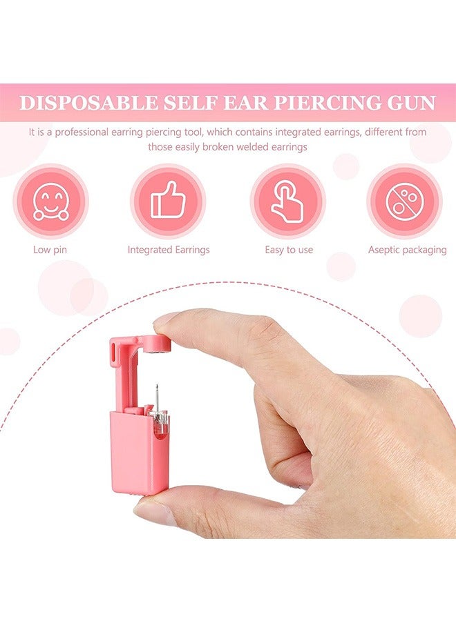 4 Pcs Disposable Self Gun Ear Nose Piercing Kit, No Pain Portable Piercing Kit with Stainless Steel Pierced Earrings, Diamond Earring Studs (Pink) - Image 2