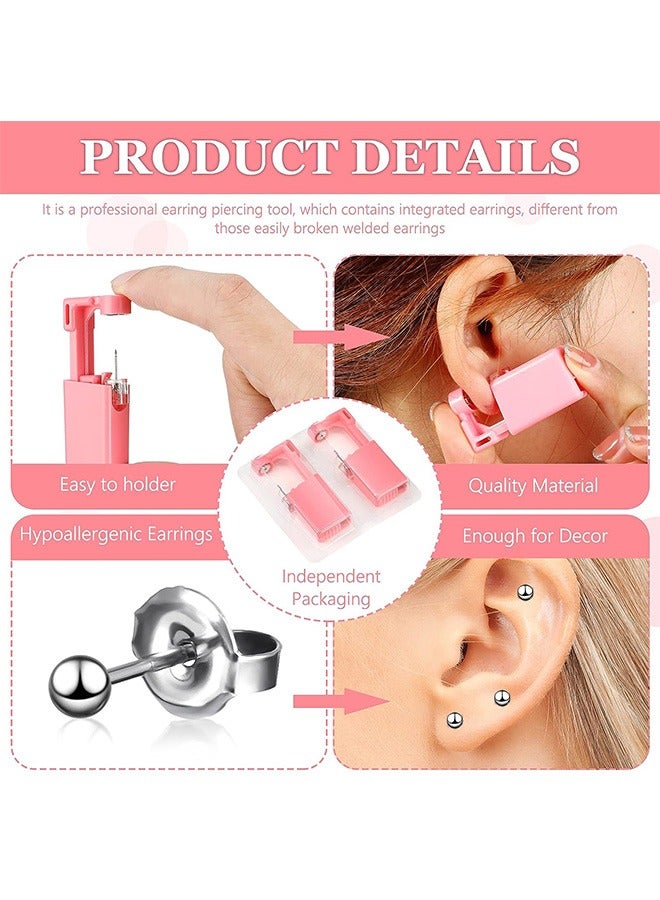 4 Pcs Disposable Self Gun Ear Nose Piercing Kit, No Pain Portable Piercing Kit with Stainless Steel Pierced Earrings, Diamond Earring Studs (Pink) - Image 3