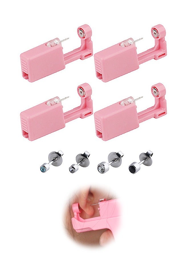 4 Pcs Disposable Self Gun Ear Nose Piercing Kit, No Pain Portable Piercing Kit with Stainless Steel Pierced Earrings, Diamond Earring Studs (Pink) - Image 1