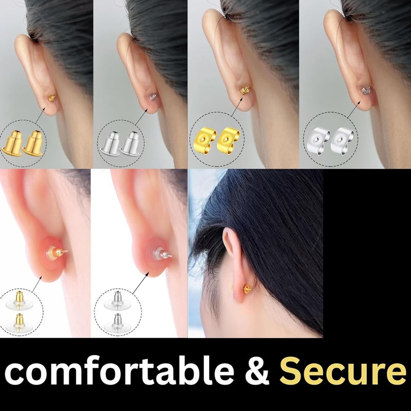 ST logo 120 pcs Earring Backs for Studs 3 Style Earring Backs Replacements Droopy Ears Jewellery Making Kit Golden & Silver - Image 2
