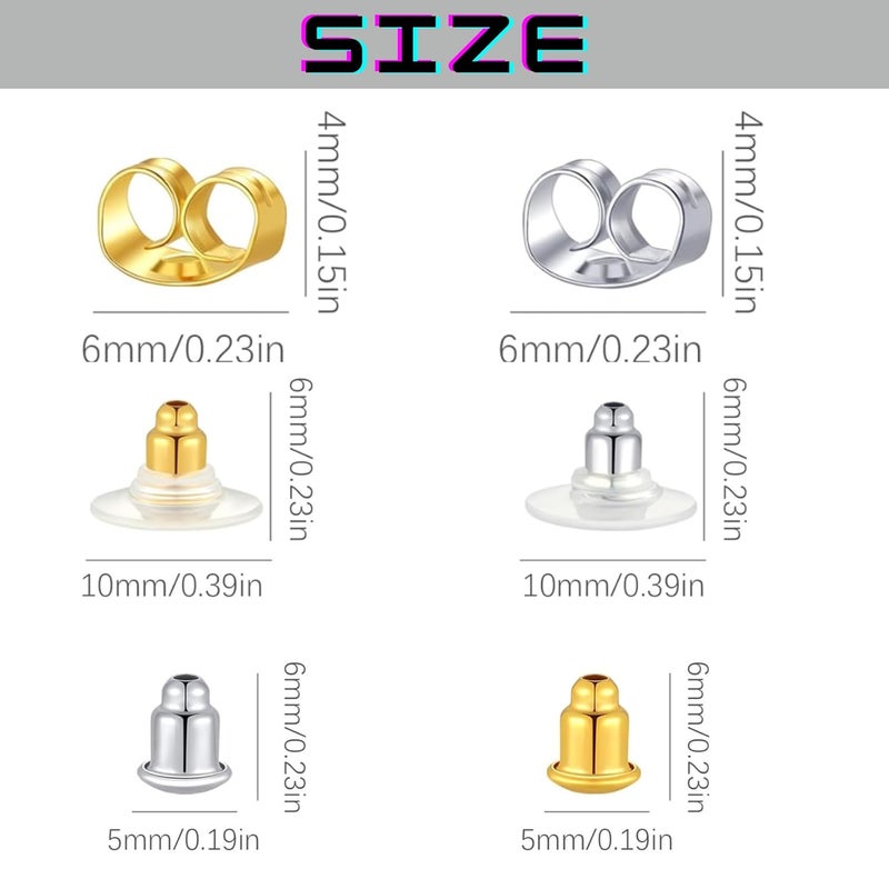 ST logo 120 pcs Earring Backs for Studs 3 Style Earring Backs Replacements Droopy Ears Jewellery Making Kit Golden & Silver - Image 3