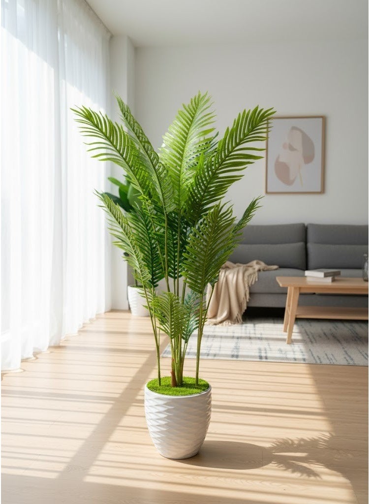 Artificial Areca Plant with Green Leaves in a Modern Pot