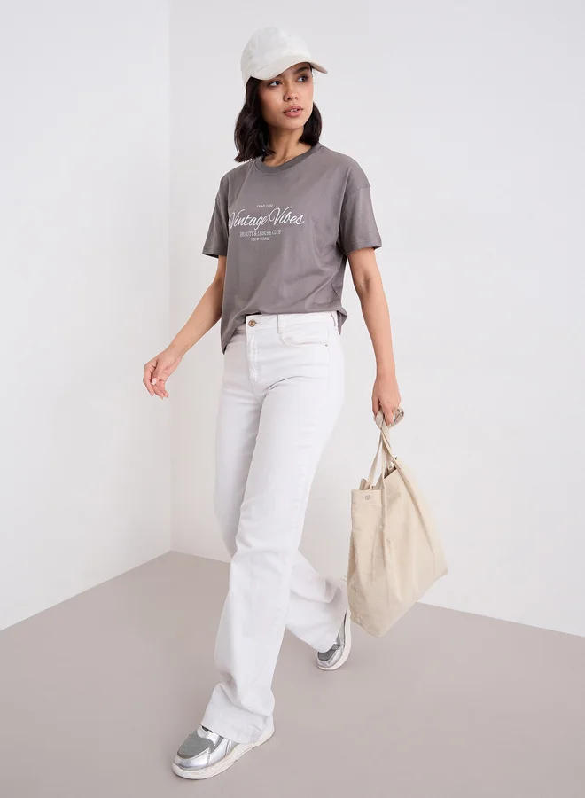 Styli Styli Embroidered Slogan Boxy Fit T-Shirt