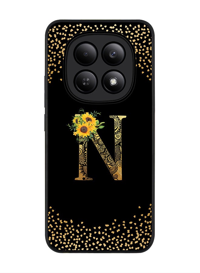 For Xiaomi Redmi Note 15 4G Case,Slim fit Camera Protection, Shockproof Thin Phone cover  - Custom Floral Monogram - N ( Black )