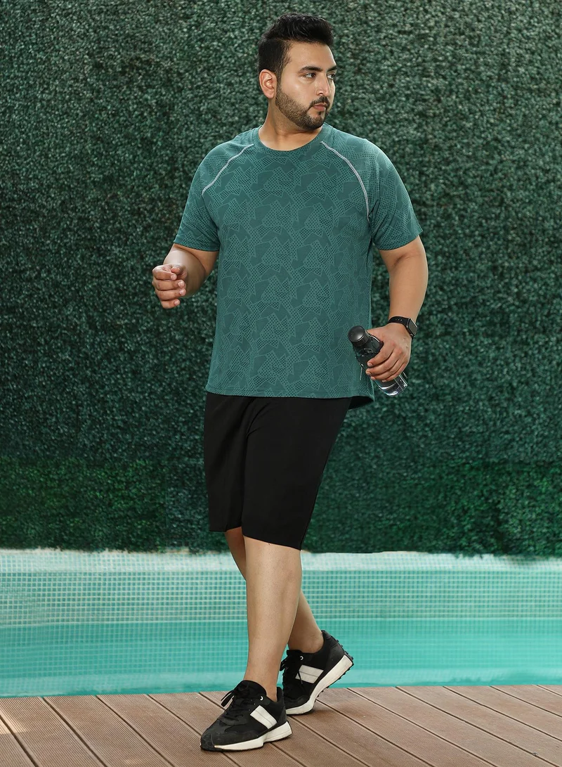 Instafab Plus Instafab Plus Men's Green Abstract-Imprint Activewear T-Shirt For Casual Wear | Round Neck | Short Sleeves | Pull On Closure | Plus Size Jersey T-Shirt Crafted With Comfort Fit For Everyday Wear