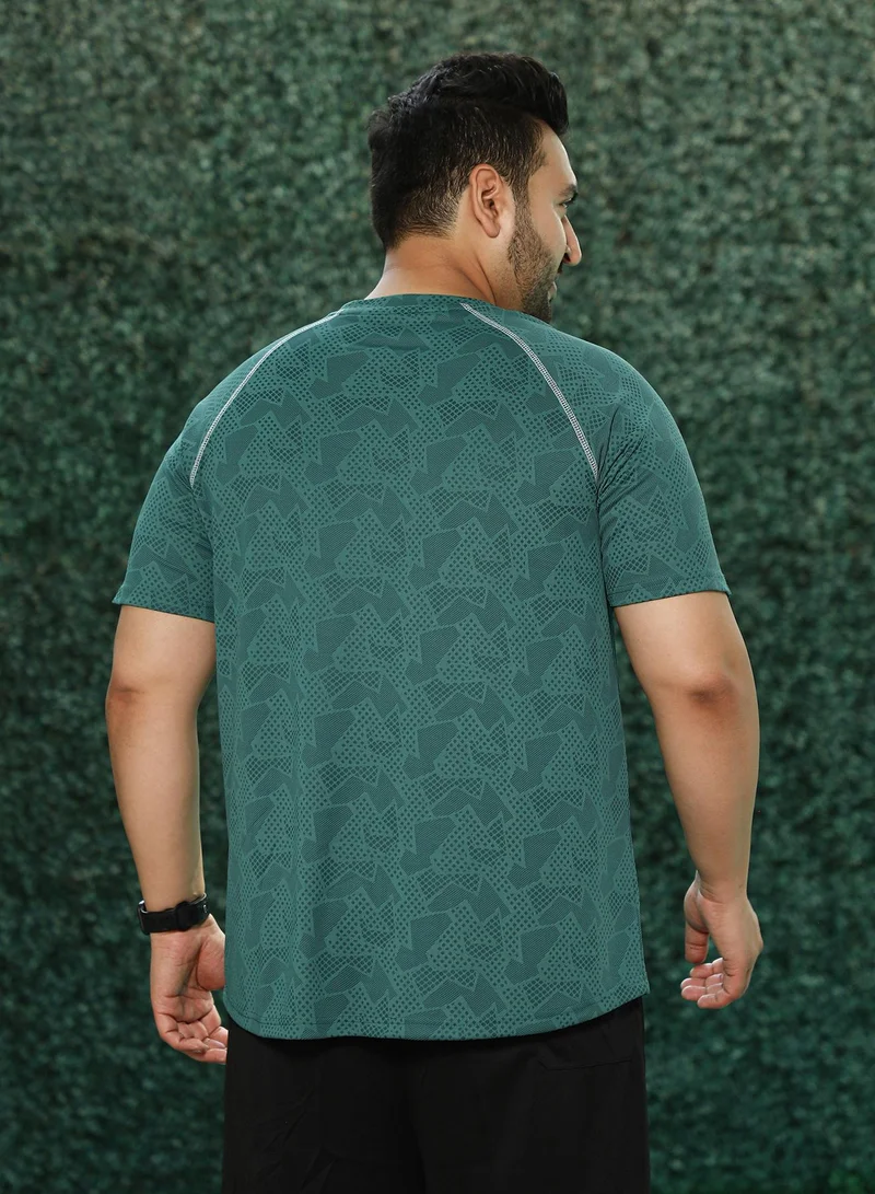 Instafab Plus Instafab Plus Men's Green Abstract-Imprint Activewear T-Shirt For Casual Wear | Round Neck | Short Sleeves | Pull On Closure | Plus Size Jersey T-Shirt Crafted With Comfort Fit For Everyday Wear