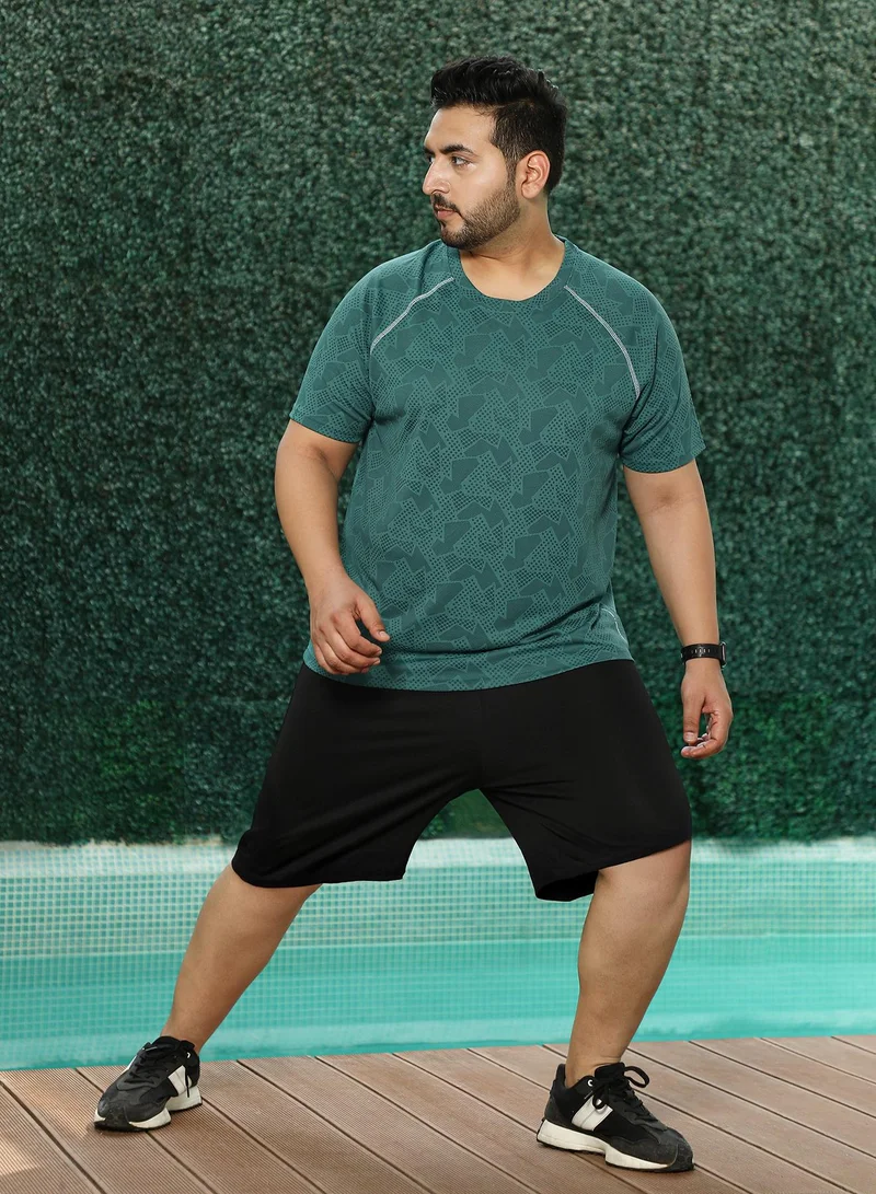 Instafab Plus Instafab Plus Men's Green Abstract-Imprint Activewear T-Shirt For Casual Wear | Round Neck | Short Sleeves | Pull On Closure | Plus Size Jersey T-Shirt Crafted With Comfort Fit For Everyday Wear