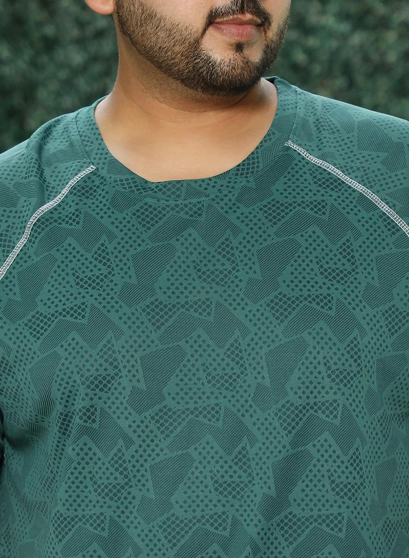 Instafab Plus Instafab Plus Men's Green Abstract-Imprint Activewear T-Shirt For Casual Wear | Round Neck | Short Sleeves | Pull On Closure | Plus Size Jersey T-Shirt Crafted With Comfort Fit For Everyday Wear