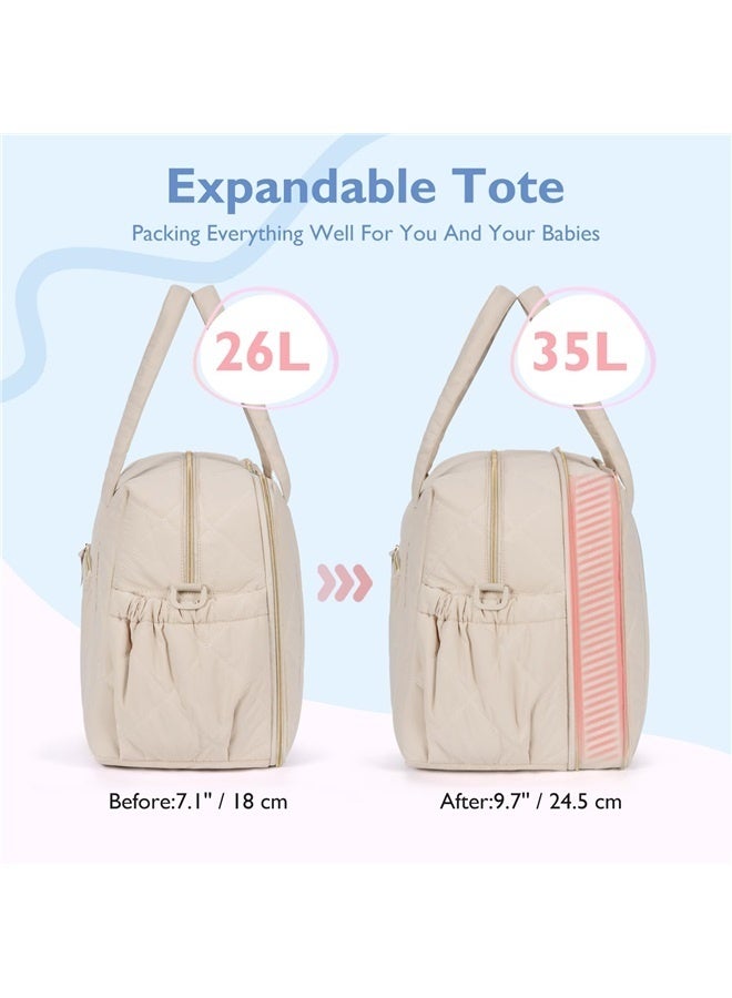 Diaper Bag Tote Large Expandable Baby Travel Tote , Quilted Hospital Bag for Mom, Weekender  - Image 2