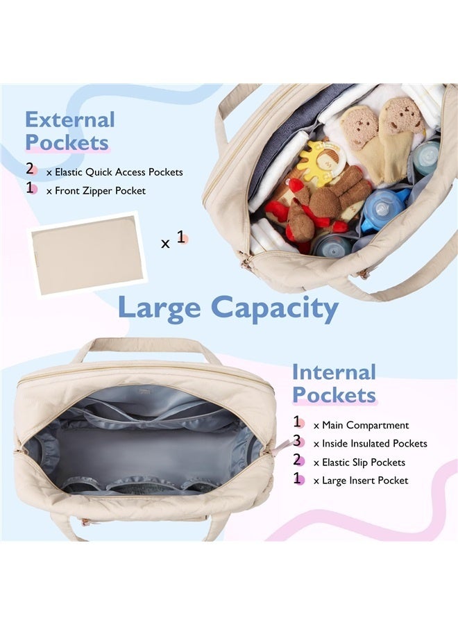 Diaper Bag Tote Large Expandable Baby Travel Tote , Quilted Hospital Bag for Mom, Weekender  - Image 3