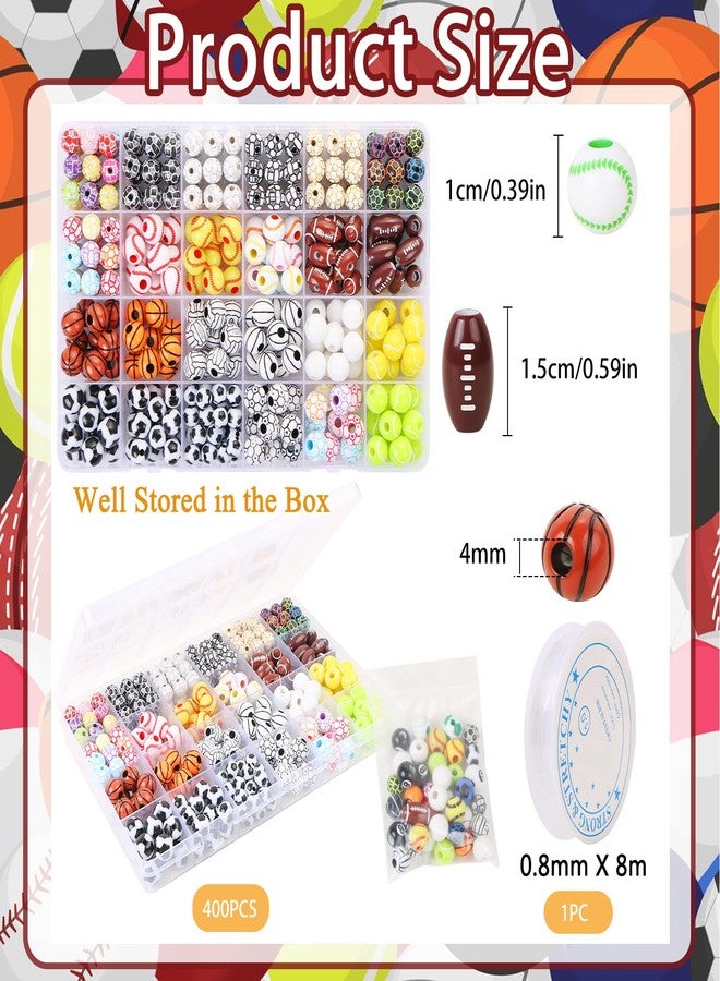 EVERMARKET 400 Pcs Sports Ball Beads for Jewelry Making, Acrylic Sports Beads Bulk, Baseball Basketball Soccer Volleyball Softball Football Beads with Box, Sports Spacer Beads for DIY Crafts Key Chains Bracelet - Image 2