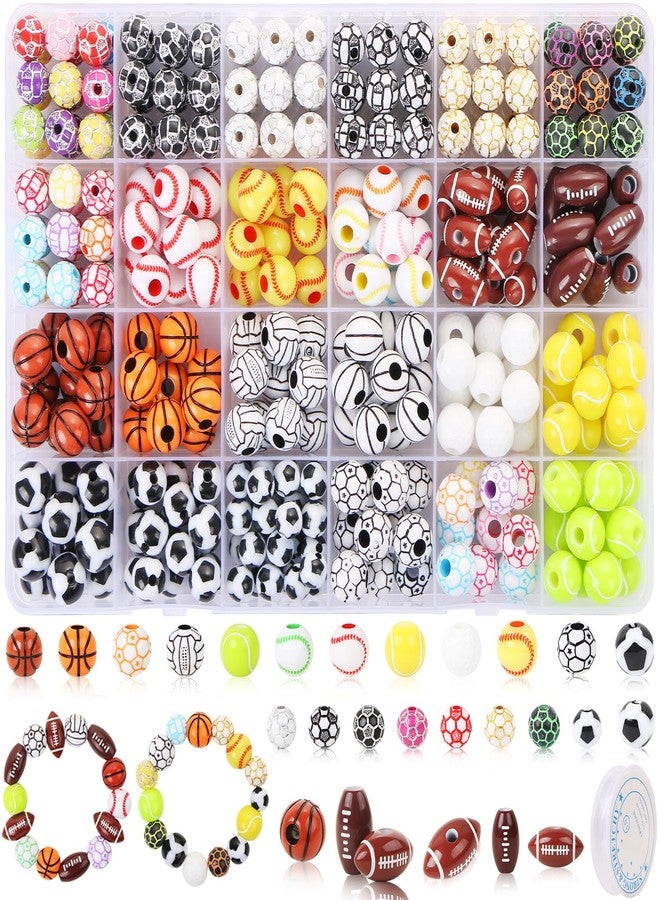 EVERMARKET 400 Pcs Sports Ball Beads for Jewelry Making, Acrylic Sports Beads Bulk, Baseball Basketball Soccer Volleyball Softball Football Beads with Box, Sports Spacer Beads for DIY Crafts Key Chains Bracelet - Image 1