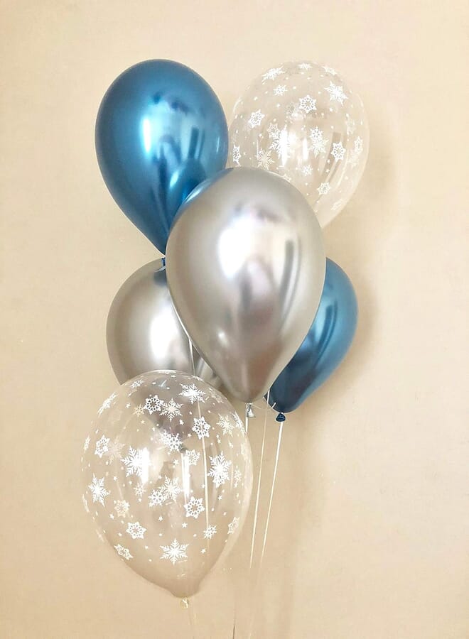 Salux Chrome Blue Chrome Silver & Snowflake Latex Balloons-Winter Onederland First Birthday-Baby Shower-Snowflake Balloon-Wonderland Party Decor 6 count - Salux Collection