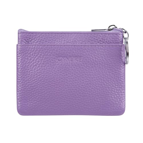 Cynure Women's Genuine Leather Coin Purse Mini Pouch Change Wallet with Keychain, Lavander - Image 2