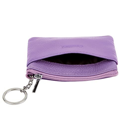 Cynure Women's Genuine Leather Coin Purse Mini Pouch Change Wallet with Keychain, Lavander - Image 4