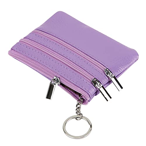 Cynure Women's Genuine Leather Coin Purse Mini Pouch Change Wallet with Keychain, Lavander - Image 5