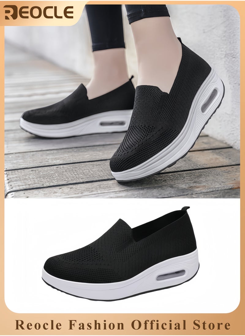 ريوكل أحذية رياضية نسائية أحذية مشي بوسادة هوائية ودعم للقوس أحذية إسفينية خفيفة الوزن بشبكة قابلة للتهوية - Image 1