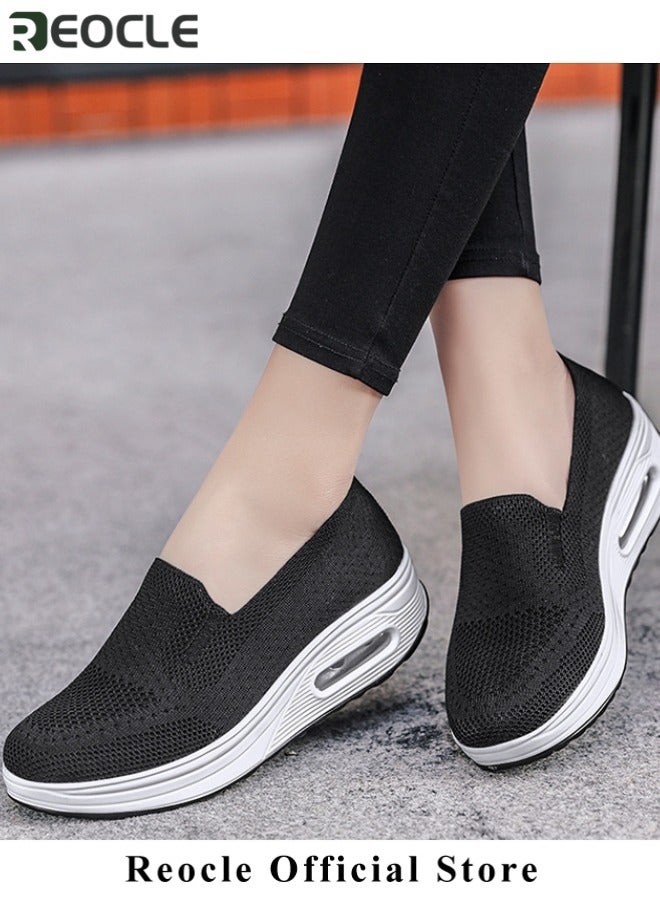 ريوكل أحذية رياضية نسائية أحذية مشي بوسادة هوائية ودعم للقوس أحذية إسفينية خفيفة الوزن بشبكة قابلة للتهوية - Image 3