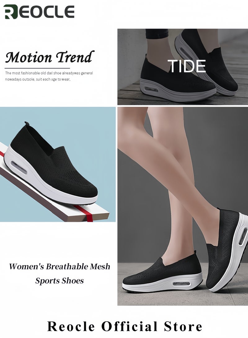 ريوكل أحذية رياضية نسائية أحذية مشي بوسادة هوائية ودعم للقوس أحذية إسفينية خفيفة الوزن بشبكة قابلة للتهوية - Image 4
