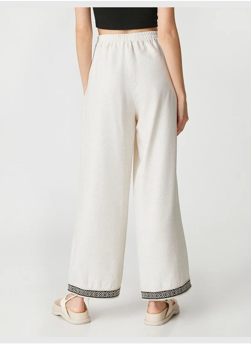 KOTON Wide Leg Trousers Binding Detail