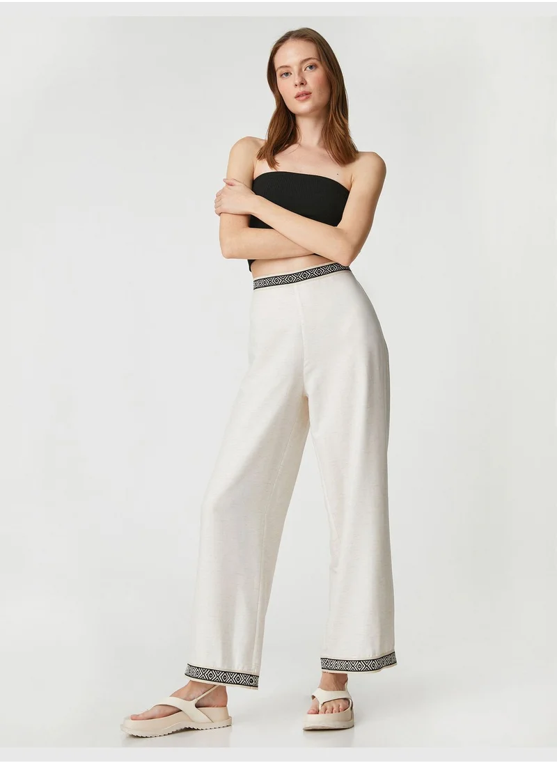 KOTON Wide Leg Trousers Binding Detail