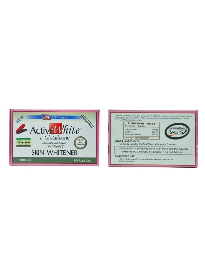 Active White L- Glutathione With Grapeseed Extract Plus Vitamin C Skin Whitener 60 Capsules - Image 2