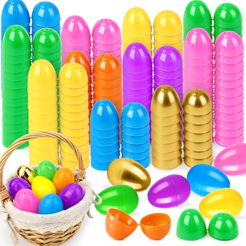 Leetous 72 PCS Easter Essentials Empty Eggs for Egg Hunt Bulk Hinged Plastic 236 66 PCS Colorful Eggs with 6 PCS Golden Eggs for Easter Surprise Assorted Eggshells for Classroom Supplies Stuff Items - Image 1