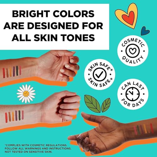 BodyMark Expansion Pack Temporary Tattoo Marker for Skin, Premium Brush Tip, 6 Count Pack of Assorted Colors and Stencils, One Eraser Touch Up Pen, Skin-Safe Temporary Tattoo Markers Set - Image 2