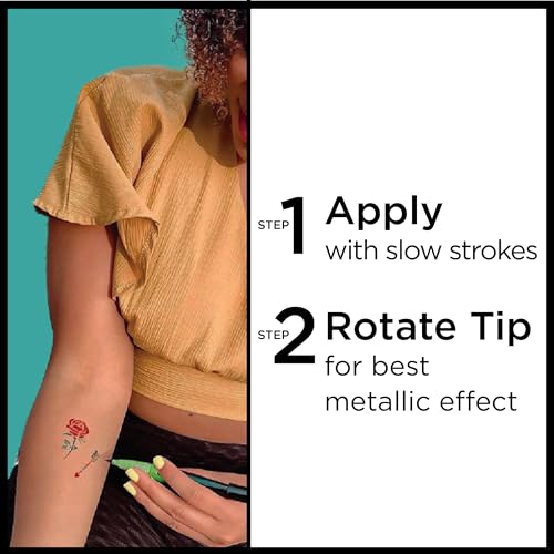 BodyMark Expansion Pack Temporary Tattoo Marker for Skin, Premium Brush Tip, 6 Count Pack of Assorted Colors and Stencils, One Eraser Touch Up Pen, Skin-Safe Temporary Tattoo Markers Set - Image 5