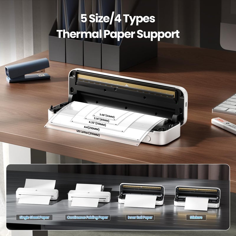Phomemo Portable Printers Wireless for Travel [Upgraded],M834 Bluetooth Thermal Printer 8.5" x 11"& A4 Size,Inkless Mobile Printer with Carry Case for Travel,Office,School,Car,Home,White - Image 5