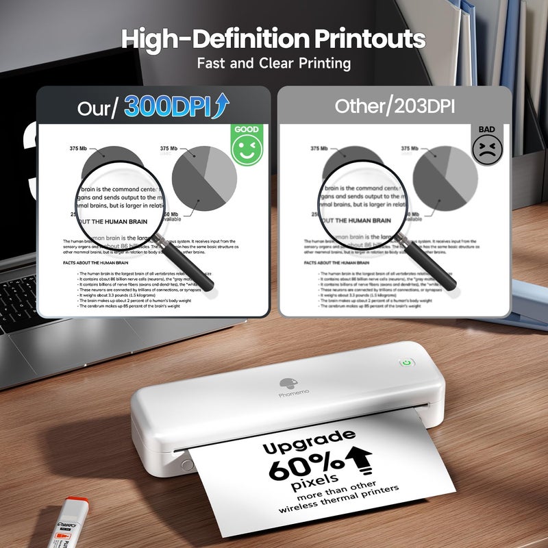 Phomemo Portable Printers Wireless for Travel [Upgraded],M834 Bluetooth Thermal Printer 8.5" x 11"& A4 Size,Inkless Mobile Printer with Carry Case for Travel,Office,School,Car,Home,White - Image 3