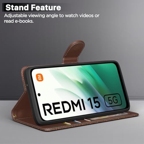 Pikkme Flip Cover for Redmi 15 5G | Leather Finish | Wallet Stand and Shock Proof | Complete Protection Flip Case (Tan) - Image 3