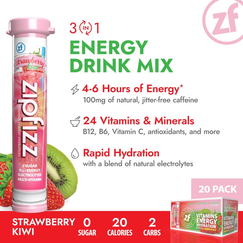 Zipfizz Daily Energy Drink Powder, Strawberry Kiwi, 20 Pack | 3-in-1 Sustained Energy, Rapid Hydration, and Essential Vitamins | Sugar-Free | Electrolyte Powder | Contains Vitamin B-12 & Antioxidants - Image 3