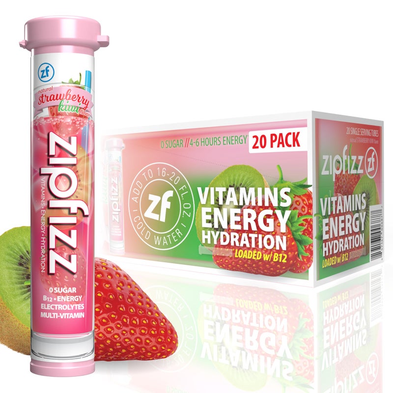 Zipfizz Daily Energy Drink Powder, Strawberry Kiwi, 20 Pack | 3-in-1 Sustained Energy, Rapid Hydration, and Essential Vitamins | Sugar-Free | Electrolyte Powder | Contains Vitamin B-12 & Antioxidants - Image 1
