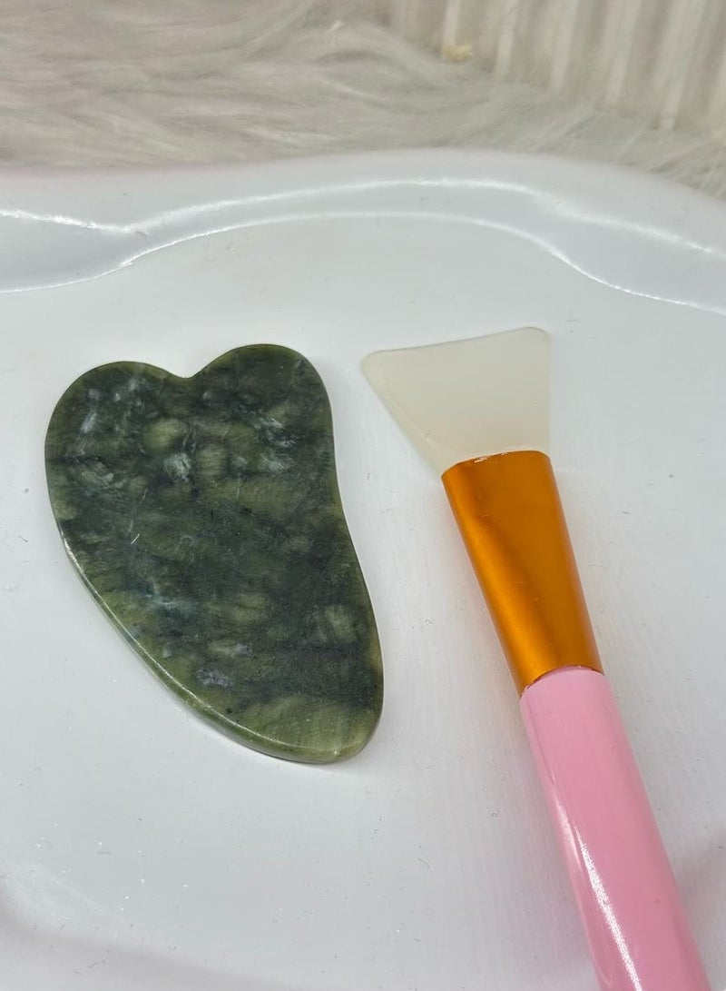sface care set Gua Sha Body Guasha Board Facial Massage Tool Neck Therapy Green(random Color) 1PC + Silicone Face Mask Brush - 1PC Facial Mud Mask Applicator, Multicolor, Soft, Anti-Bacterial, Heat-Resistant, Wand, Cosmetic Brush Random Color S113 - Image 1