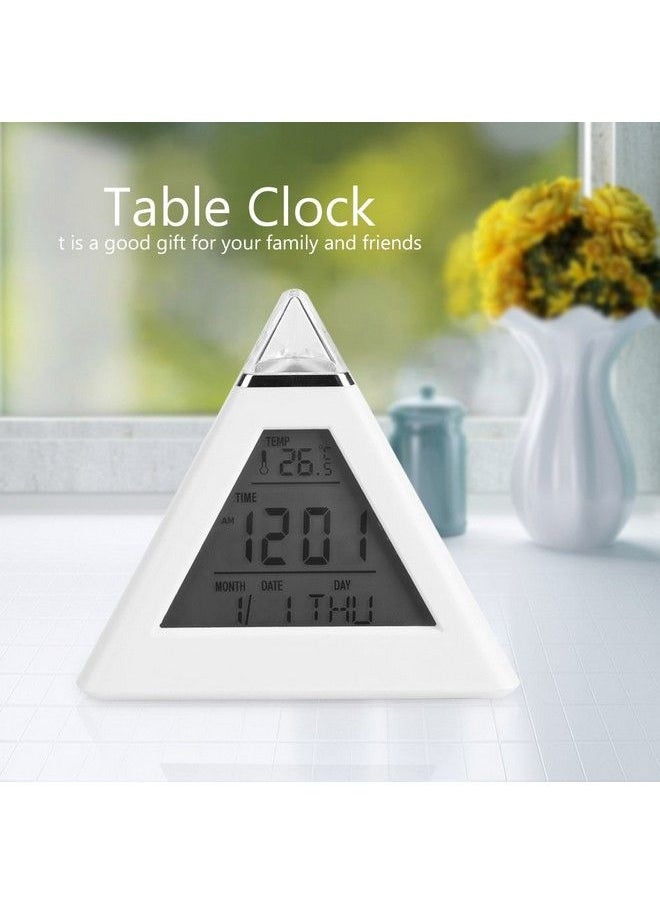TOPINCN - Pyramid Alarm Clock Led Color Changing Digital Lcd Alarm Clock Thermometer Night Light Desktop Table Clocks - Image 1