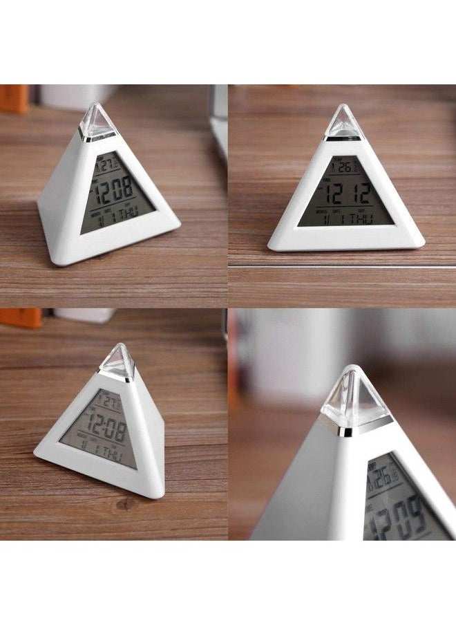 TOPINCN - Pyramid Alarm Clock Led Color Changing Digital Lcd Alarm Clock Thermometer Night Light Desktop Table Clocks - Image 1