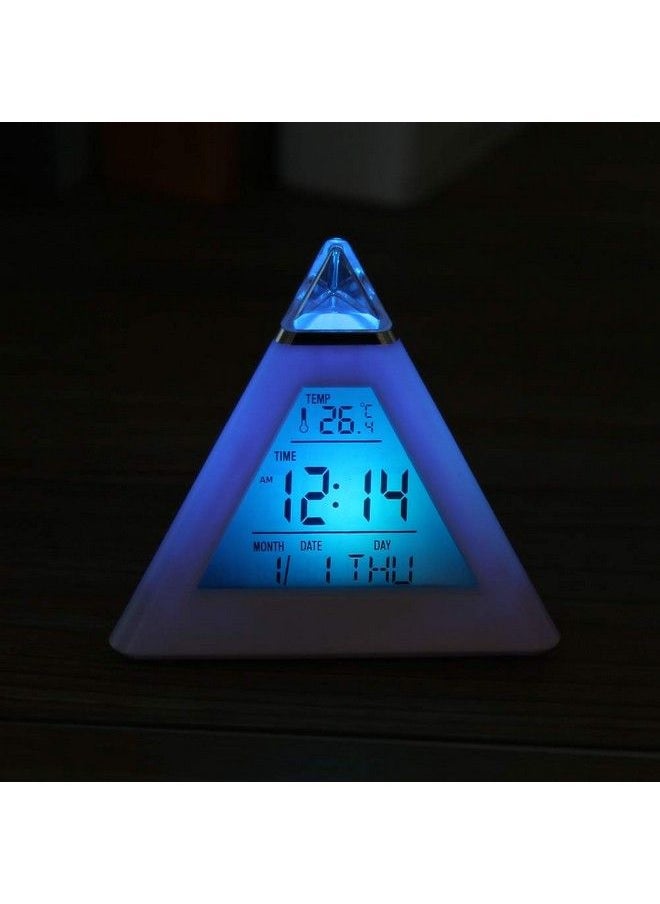 TOPINCN - Pyramid Alarm Clock Led Color Changing Digital Lcd Alarm Clock Thermometer Night Light Desktop Table Clocks - Image 1